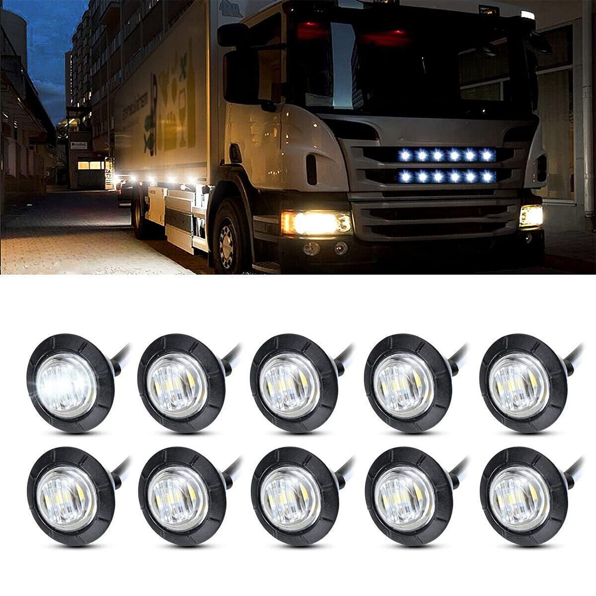 10X for Mini 3/4 Round LED Marker Lights Trailer Truck White Bullet Clearance Light