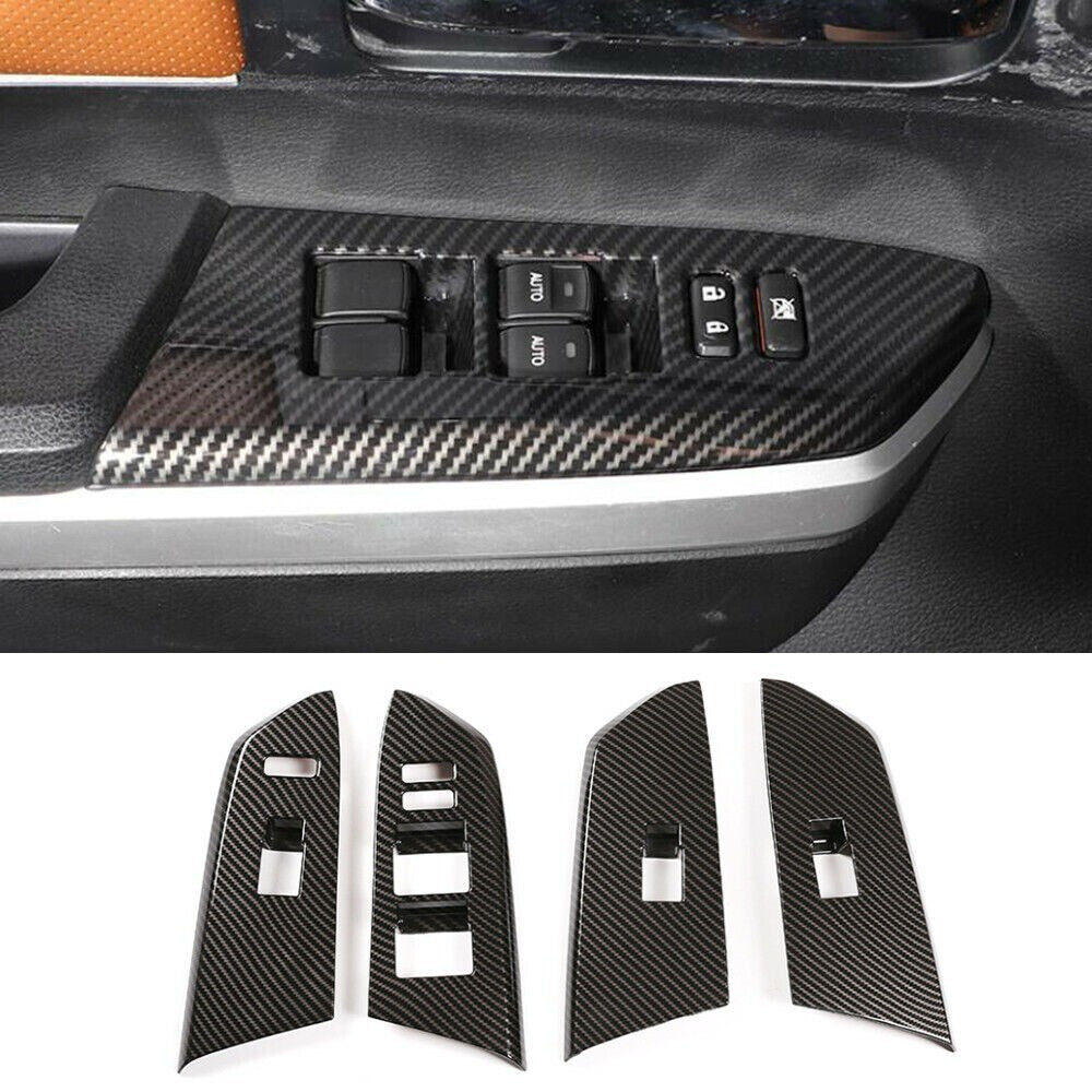 Carbon Fiber ABS Door Window Lift Switch Button Trim For T@yota Tundr@ 2014-2021