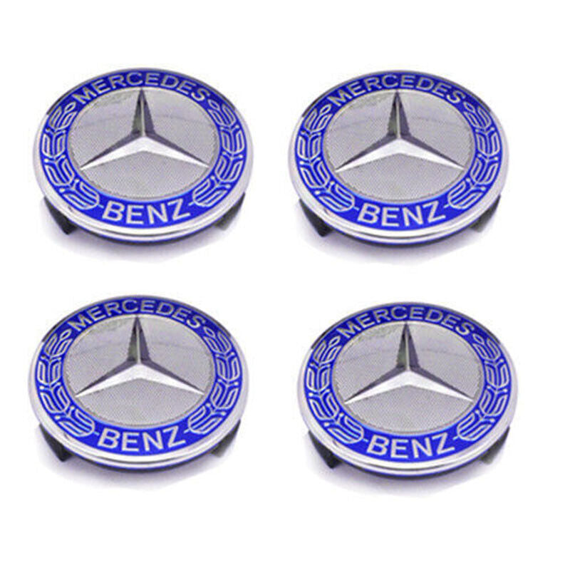 4 sets of 75mm wheel center caps and hubcaps for Mercedes-Benz AMG wreaths in light blue