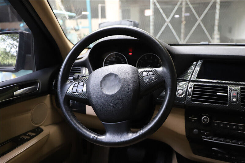for BMW X5 2008-13 Carbon Fiber Interior Steering Wheel Button Frame Cover Trim