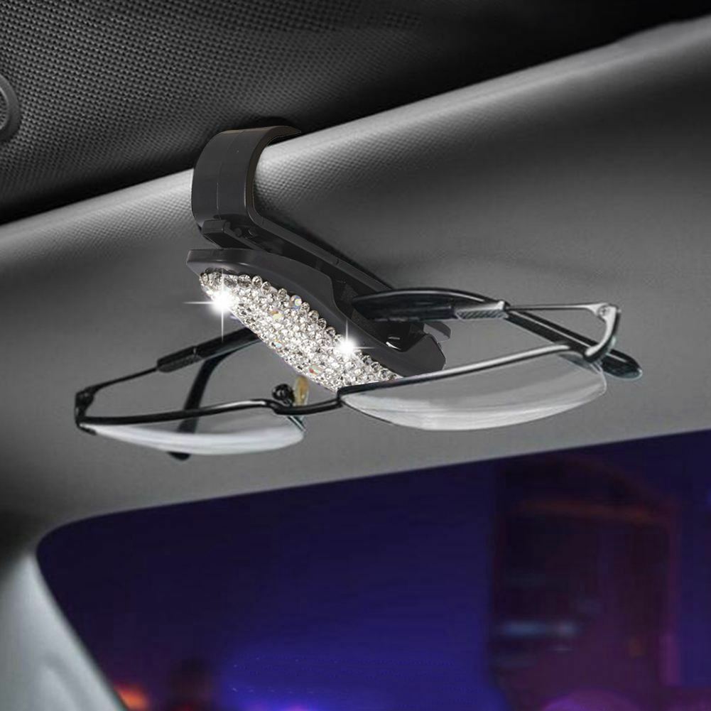 Shiny Rhinestones Car Auto Sun Visor Glasses Sunglasses Card Ticket Holder Clip