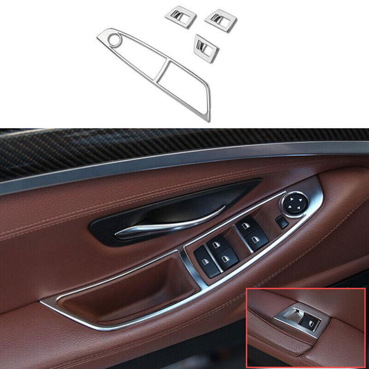 Fit for BMW 5 Series 2011-2016 Matte Silver Window Lock Lift Panel Trim Frame 4P