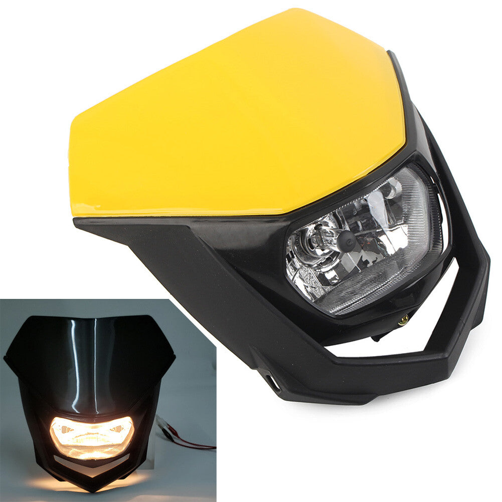 Universal Headlight Head Lamp Fairing For Supermoto Bike Dirt Bike Yellow H4 12V