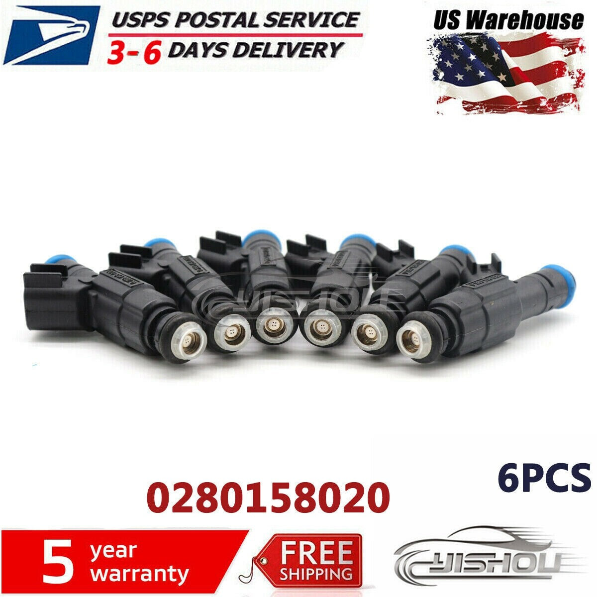 Set (6) Fuel Injector for Jeep Liberty for Dodge Dakota for Mitsubishi 3.7L 0280158020