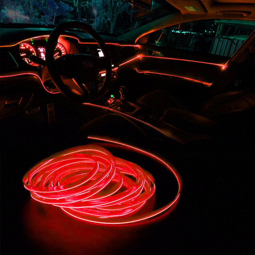 Red 2M Car Interior LED Neon Lights Decor Atmosphere El Wire String Strip Lamp