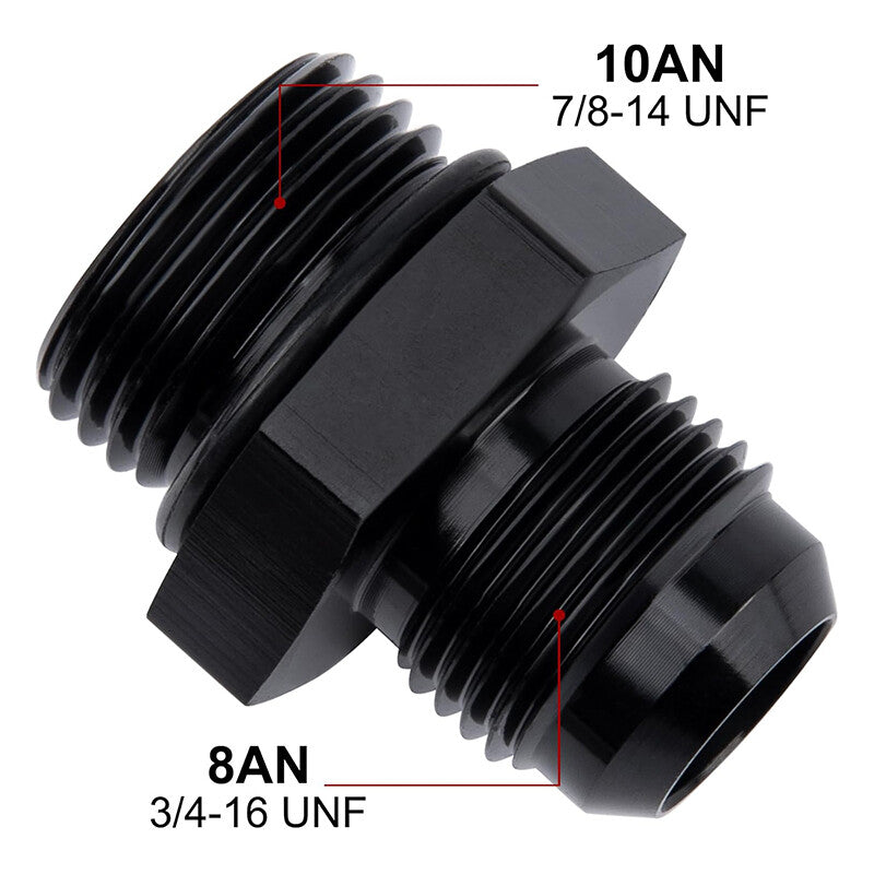 2Pcs ORB 10AN to 8AN Flare Male Fuel Rail Adapter Fitting Black Aluminum