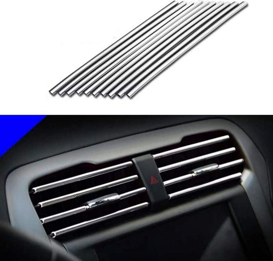 10-Piece Car Air Conditioner Socket Decorative Molded Trim Strips in Silver for Dodge
