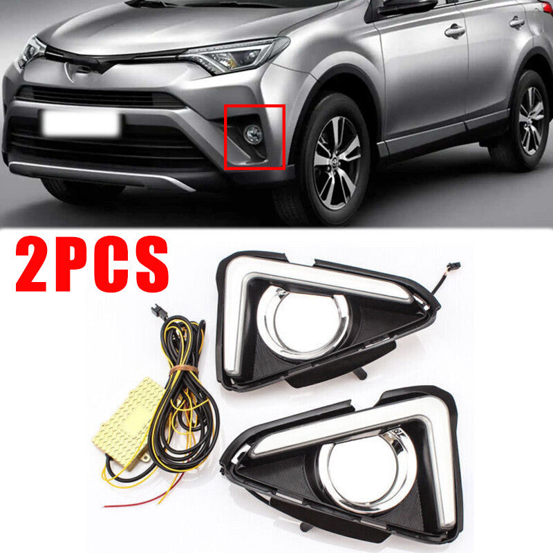2Pcs Running Lights Fog Light Turn Signal Lamps LED for Toyota RAV4 2016-2018