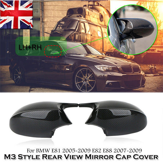 2xRear Cap Wing Mirror Cover For 2005-09 for BMW E90 E91 E92 PRE-LCI Carbon Fiber M3