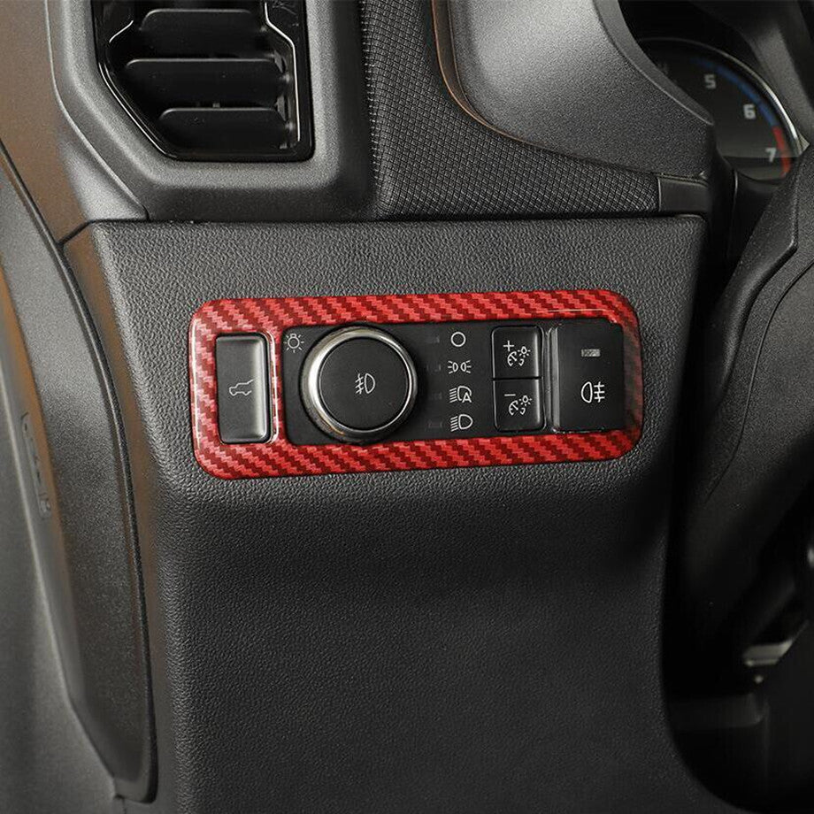 Red carbon fiber headlight switch cover trim accessory for Ford Bronco Sport 21 - 2024