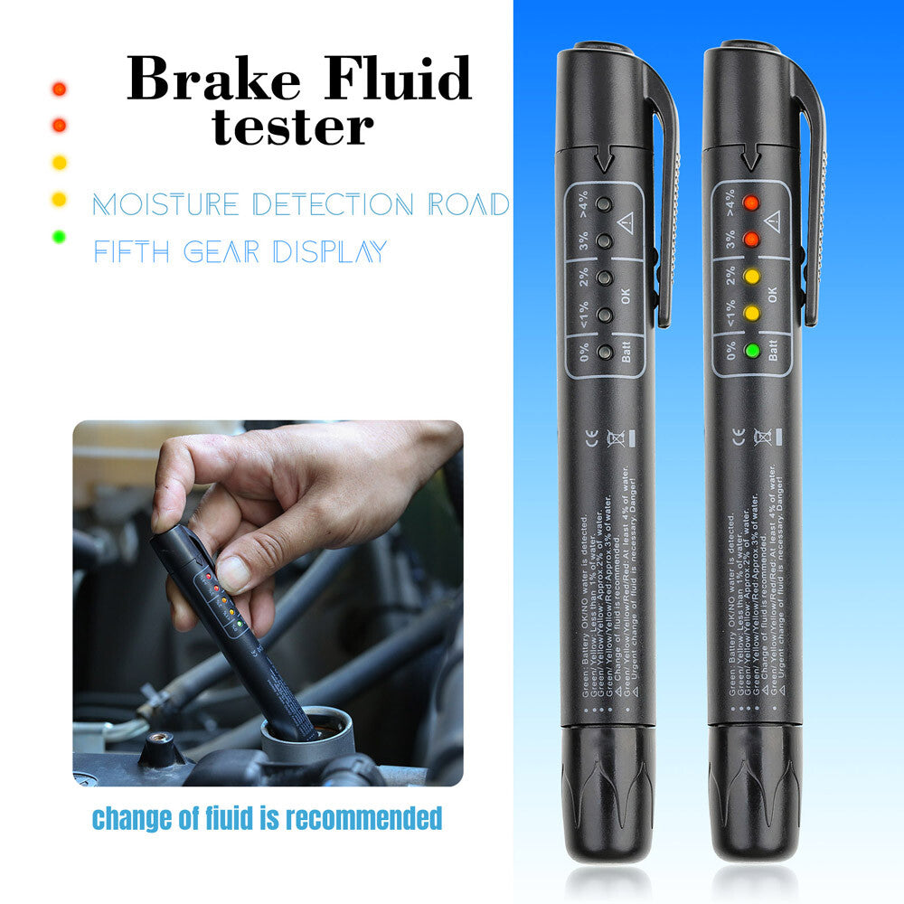 NEW Brake Fluid Tester Pen 5 LED Auto Oil Moisture Diagnostic Tool For DOT3 DOT4