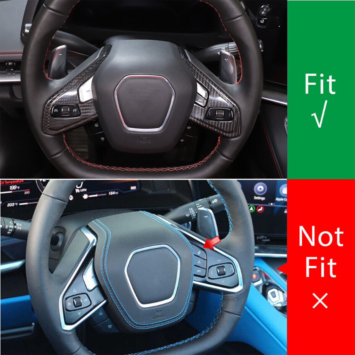 2¡ÁReal Carbon Fiber Steering Wheel Button Trim for Chevrolet for Corvette C8 2020-23