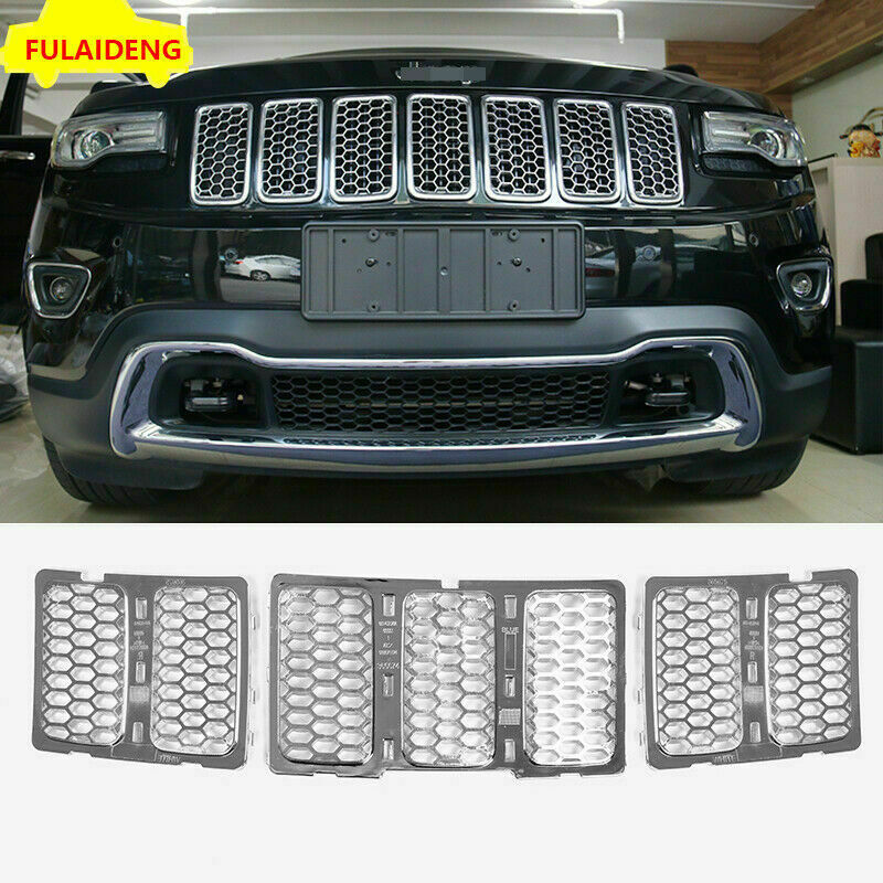 for Jeep Grand Cherokee 14-16 Chrome Front bumper Center Mesh Grille Cover Trim