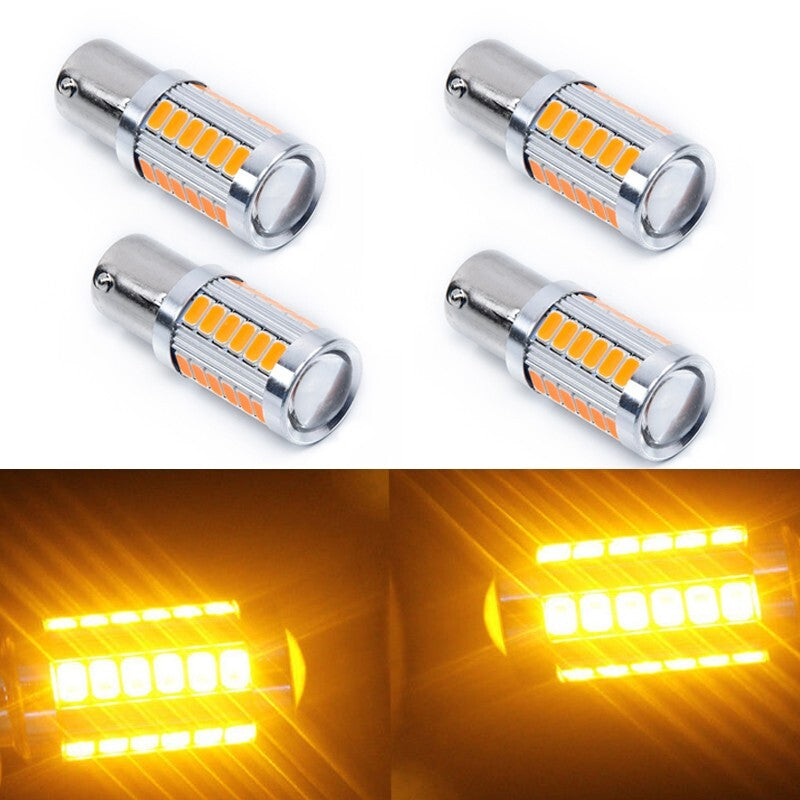 4 Amber 1156 LED Bulbs for RVs, Cars, Turn Signals, Reverse Brakes, and Taillights