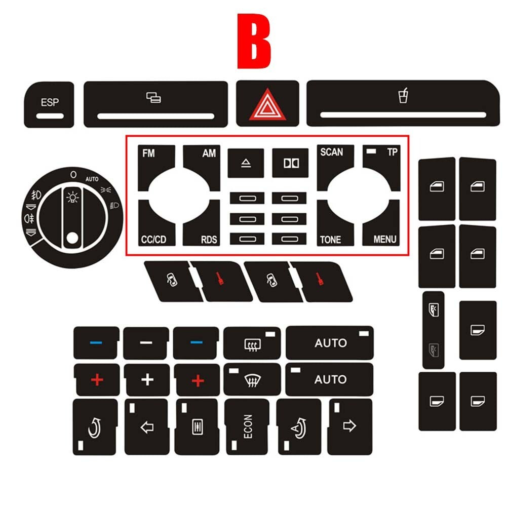 White lettering sticker for Clima radio headlight button repair on A4, B6, and B7 models.