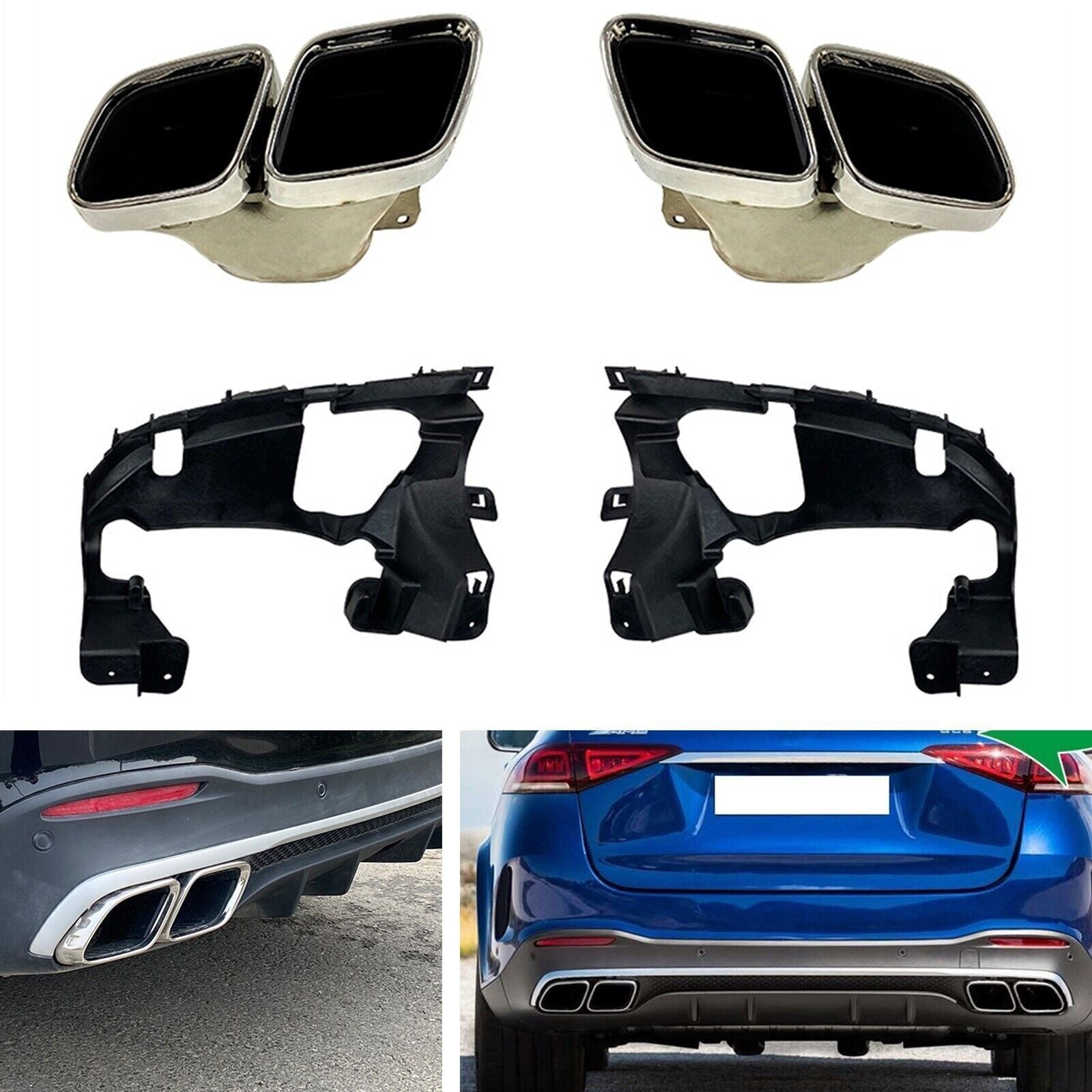for Mercedes-Benz V167 GLE53 AMG 2020-2022 Chrome Steel Exhaust Pipe Trim Kit 4x