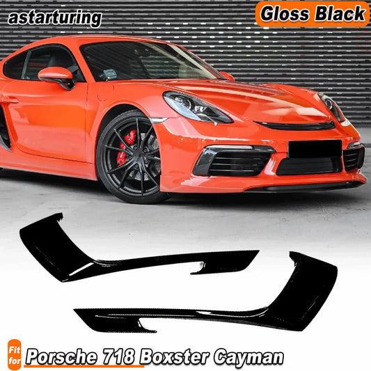 for Porsche 718 Cayman 2016-19 Gloss Black Fog Lamp Fins Splitter Cover