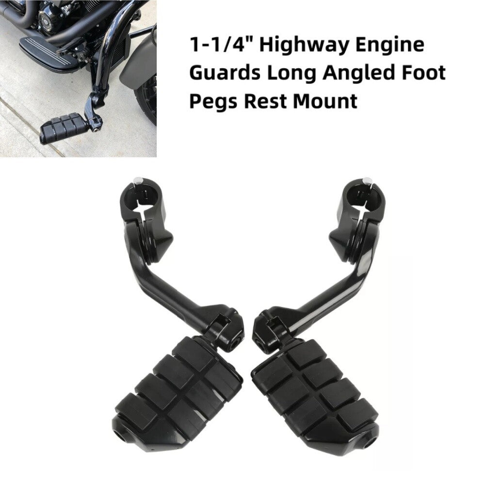 1-1/4 Black Engine Guard Long Angled Highway Foot Pegs For Touring/ for Honda / for Suzuki