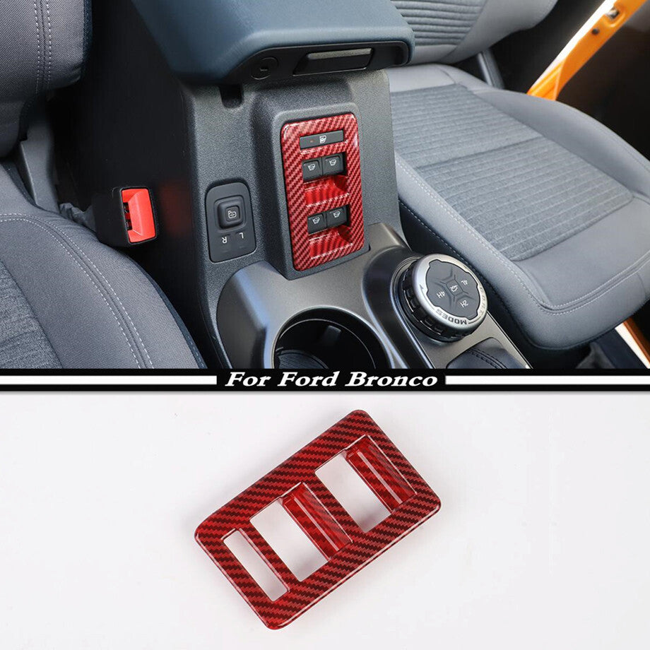 Suitable for 2021-2023 for Ford for Mustang Red Carbon Fiber Window Control Button Panel Trim