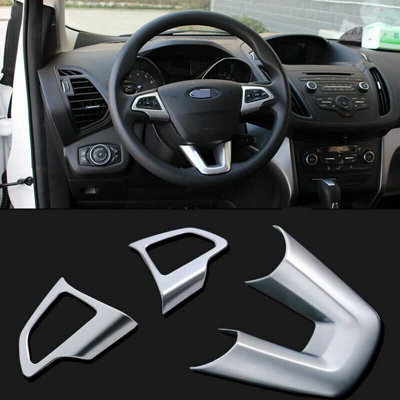 for Ford Escape Kuga 2017-2019 ABS Matte Silver Inner Steering Wheel Cover trims