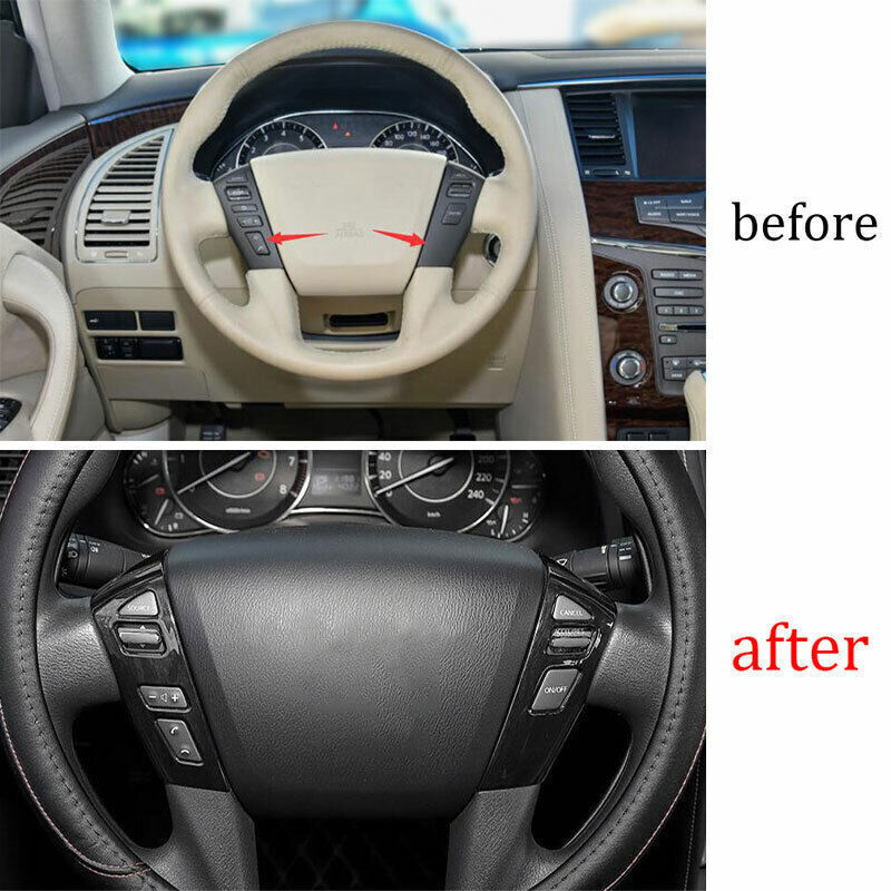Steering Wheel Button Frame Trim for Nissan Armada Y62 2017-20 Black Wood Grain