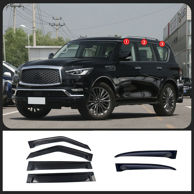 Black Window Visor Vent Shades Sun Rain Guard for Infiniti QX80 QX56 2011-2023