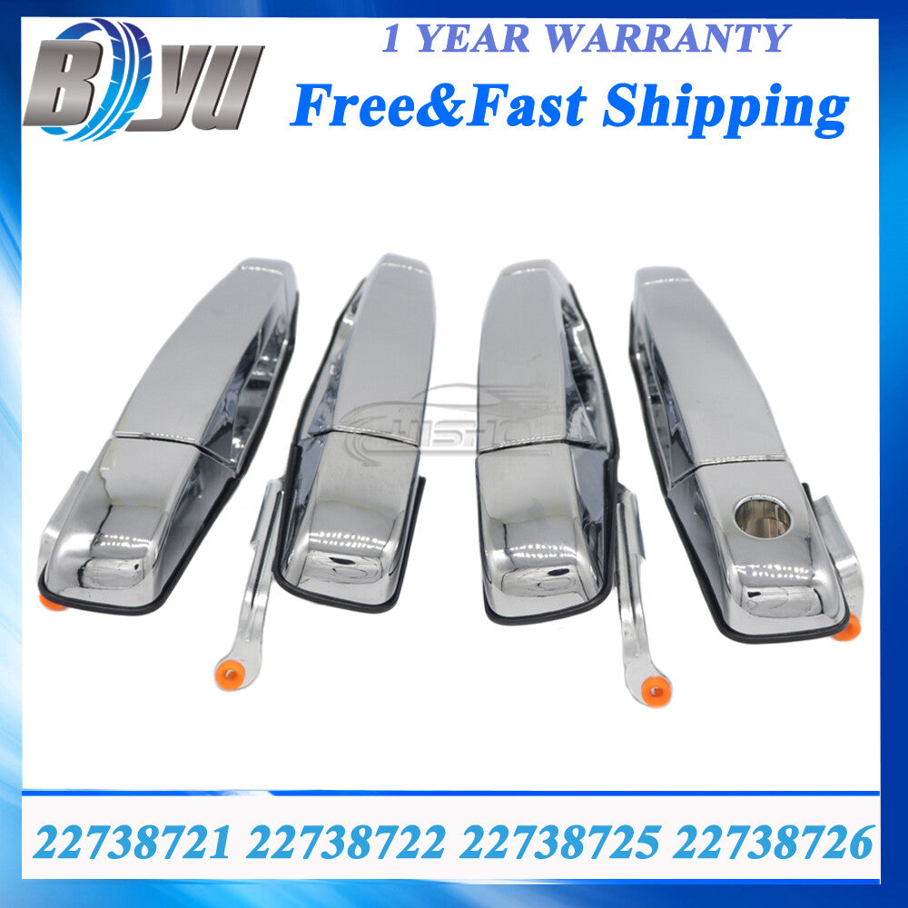 4P Chrome Exterior Door Handle Set for Chevy Tahoe for GMC for Yukon for Sierra Denali 07-13