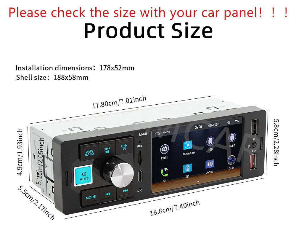 Touch Screen Bluetooth Player Car Stereo Radio For Apple CarPlay Android Auto
