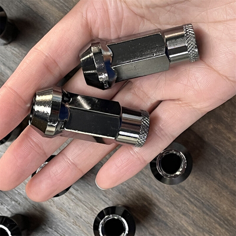 20pcs M12x1.5 Lug Nuts 48mm Steel Open End Wheel Nuts Bolts w/ Socket Gun Black