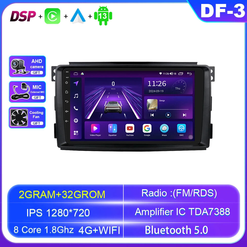 for Smart fortwo 451 2005-2010 Android Auto Car Radio CarPlay GPS Player Screen