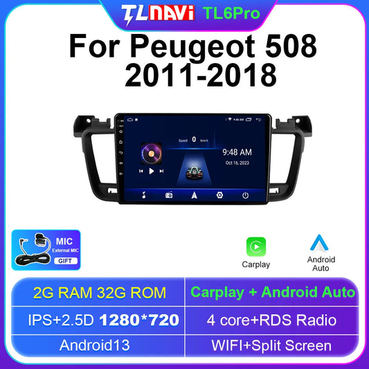 Android Car Radio for PEUGEOT 508 2011-2018 GPS Stereo Multimedia CarPlay Screen