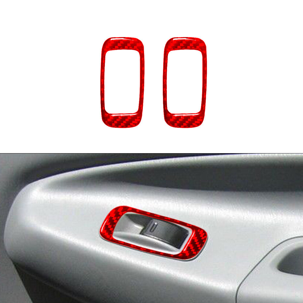 Red Rear Window Switch Button Trim Cover Carbon Fiber for Toyota Tacoma 2012-15