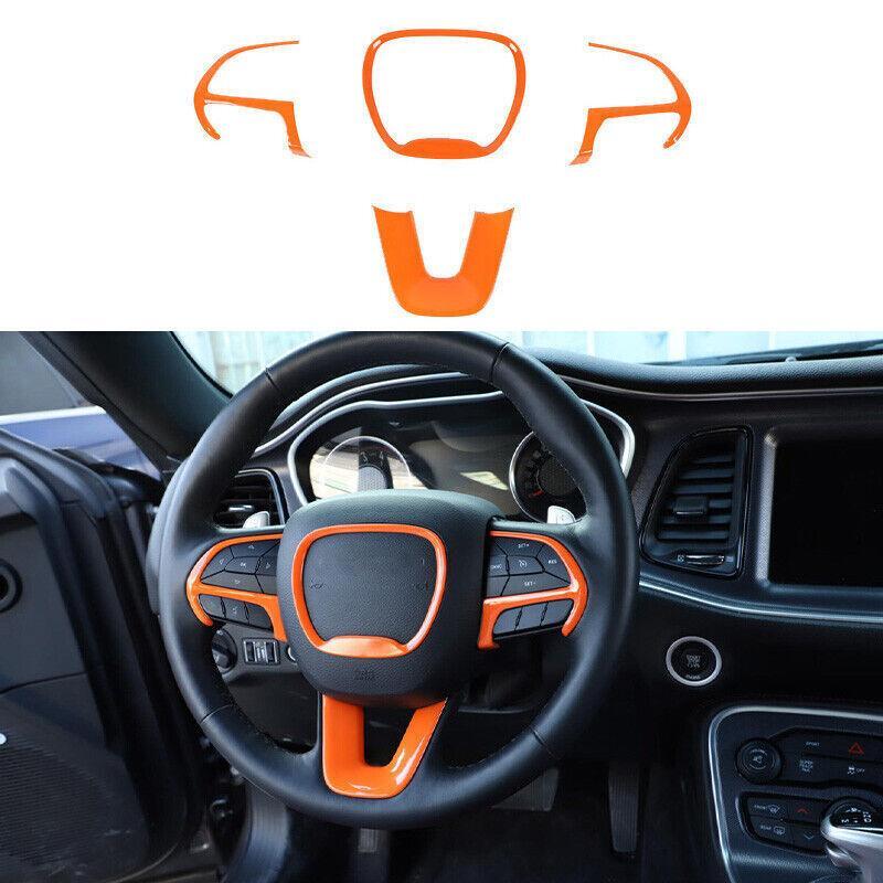 Fit for Dodge for Challenger 2015-2021 Orange Steering Wheel Frame Cover Trim 4pcs