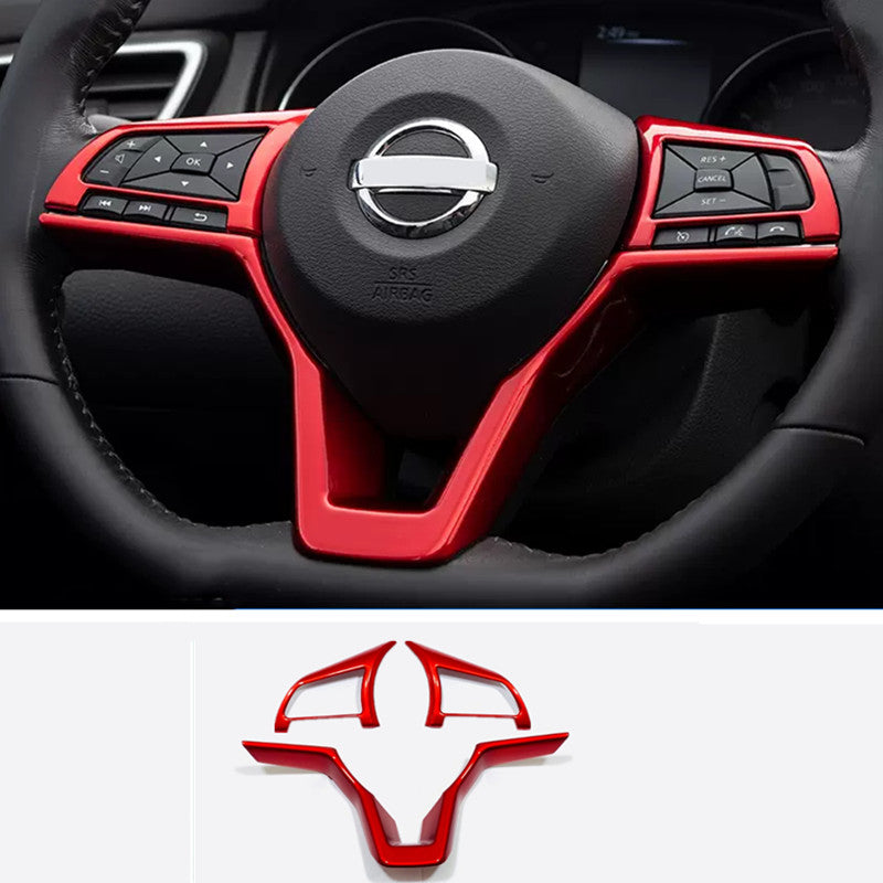 Suitable for Nissan Sentra 2020 - 2023, 3-piece ABS steering wheel trim, red.