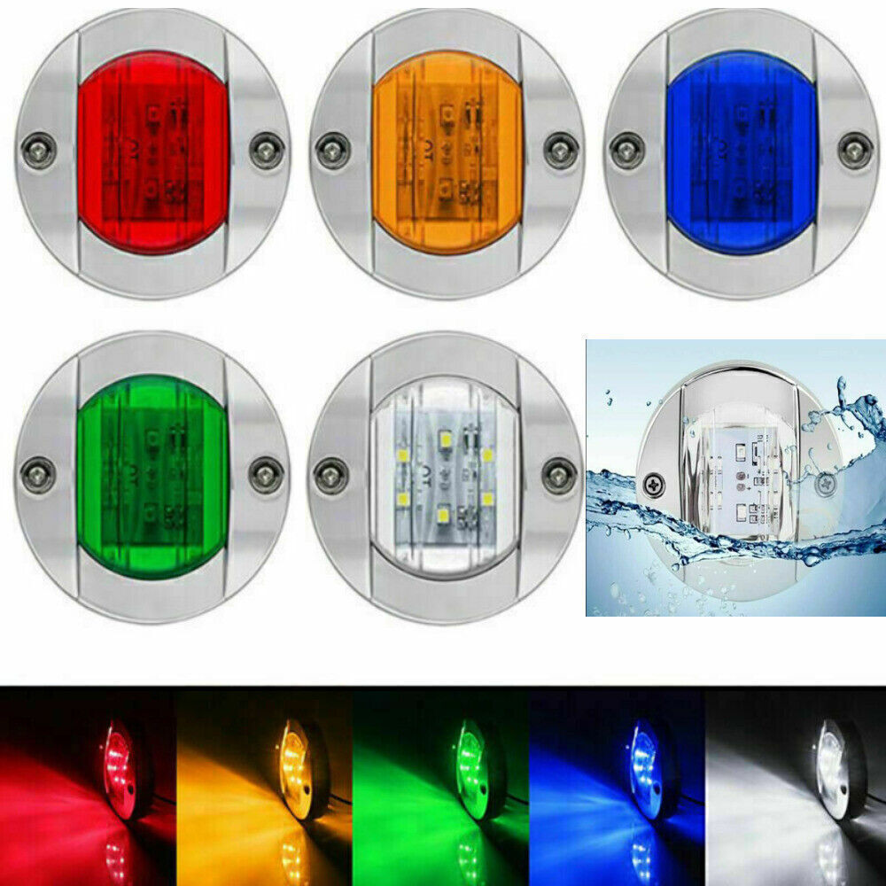 Round Marine Boat LED Courtesy Lights Cabin Deck Stern Light White Amber 12V-24V