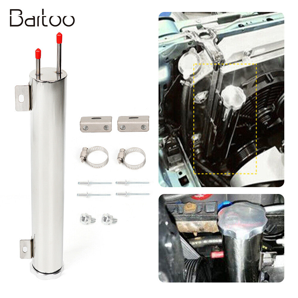 2x15 Polished Stainless Steel Radiator Coolant Overflow Catch Puke Tank 24OZ