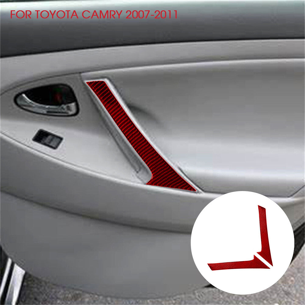 Red Carbon Fiber Rear Door Pull Handle Trim Cover for Toyota for Camry 2007-2011