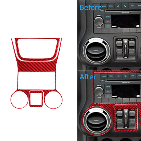 Red Carbon Fiber CD Control Panel Cover Trim Type A for Jeep for Wrangler JK 11-17