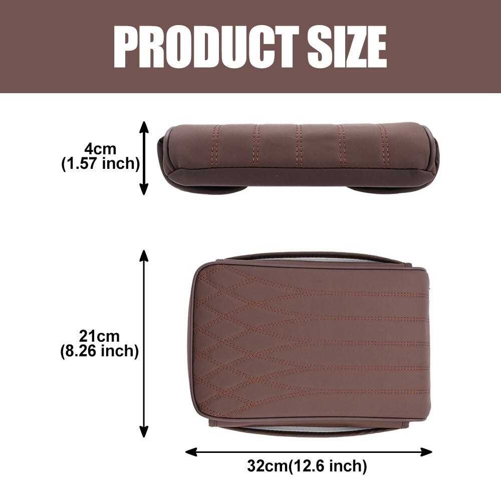 Car Armrest Cushion PU Auto Center Console Pad, Memory Foam Armrest Box Brown