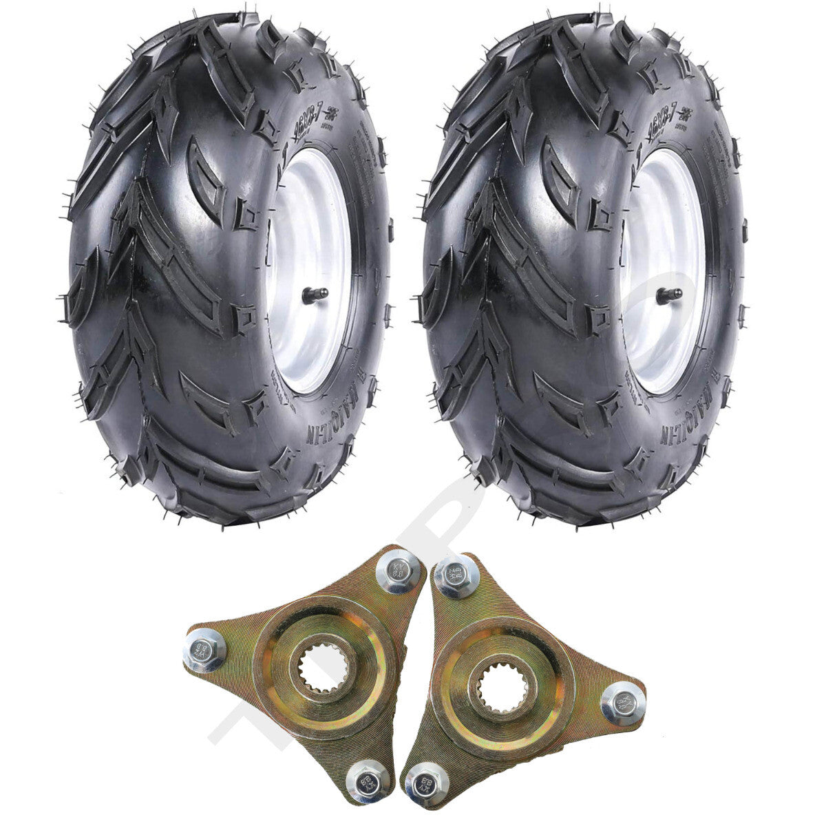 A pair of 16x8-7 wheels + 3 screws, axle, and rims for all-terrain vehicles, four-wheel go-karts, 50cc - 125cc off-road vehicles.