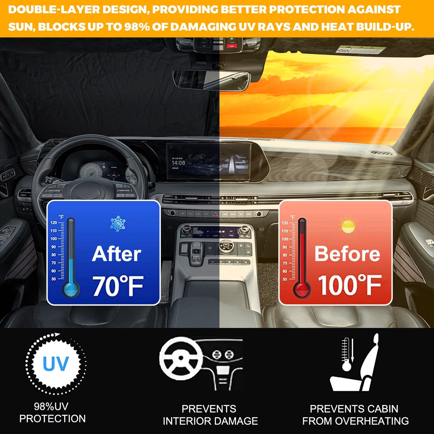 for Hyundai Palisade 2020-2025 Windshield Sun Cover Foldable Sunshade Blocks UV