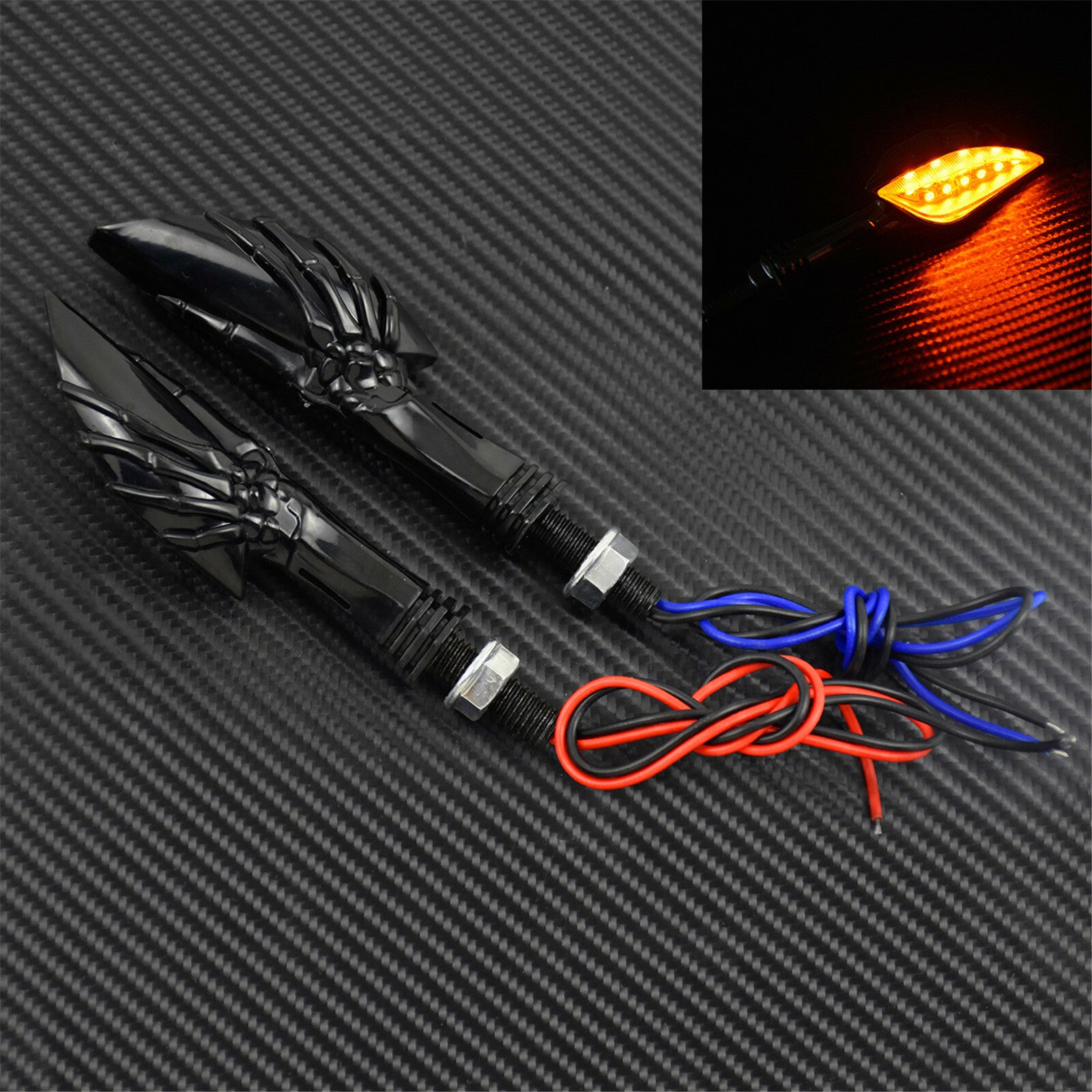 2X Motorcycle Black 8mm Skull Turn Signal Indicators Light Fit for Harley XL1200