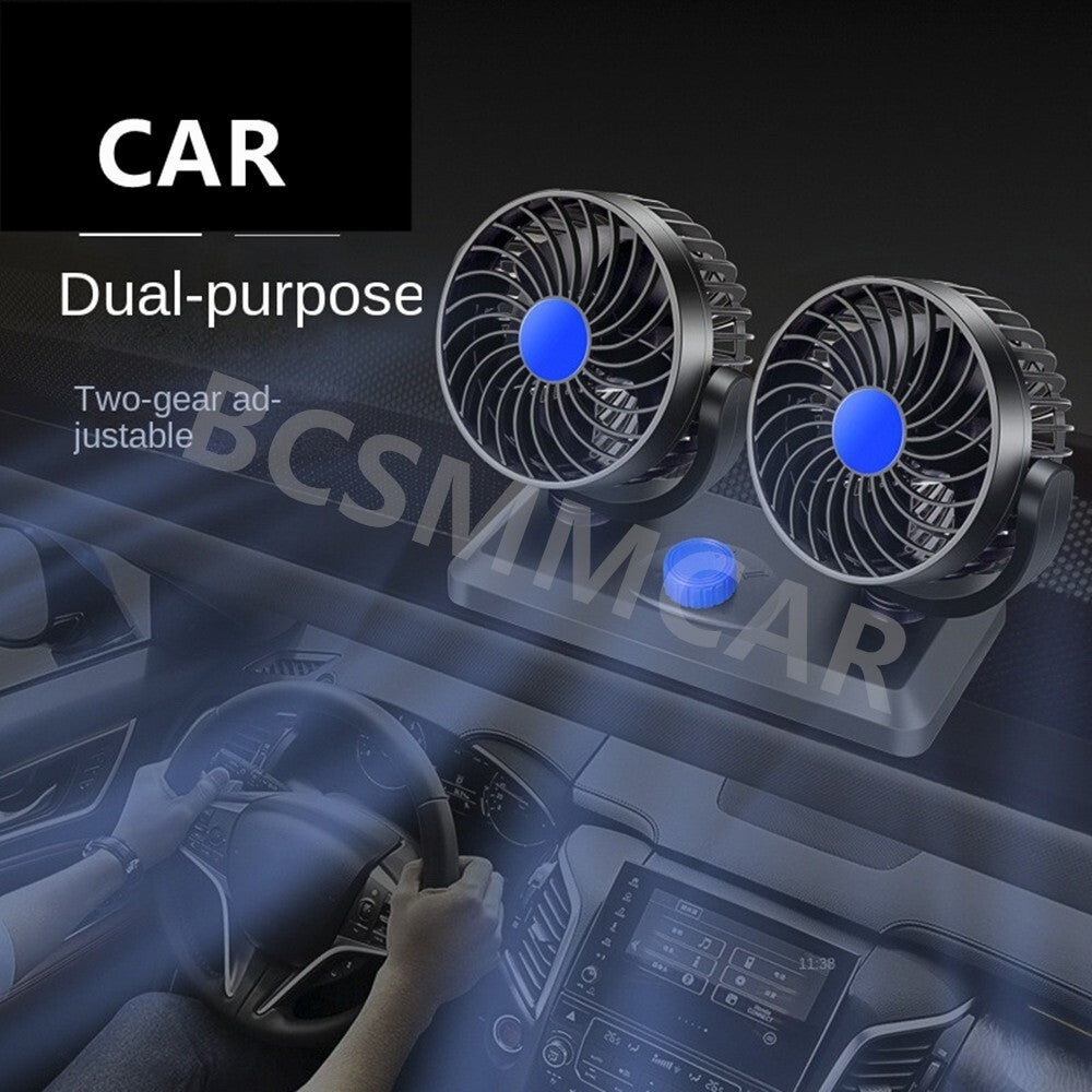 12V Dual Head Car Fan Portable 360¡ã Rotatable Auto Cooling Cooler For Summer