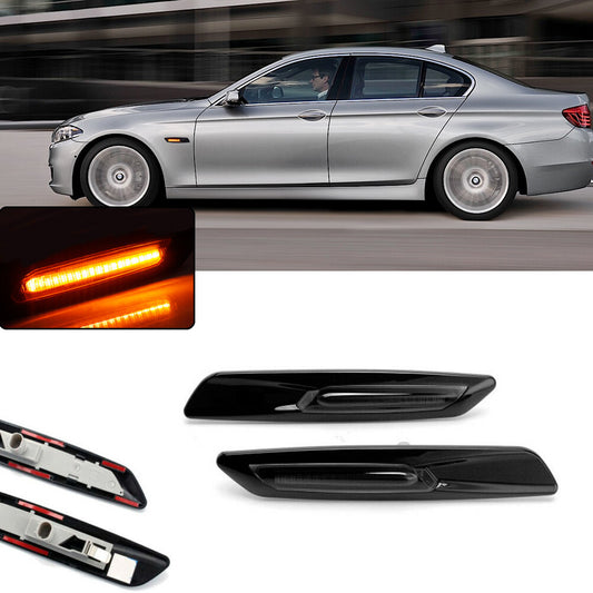 2-Piece Black Lens F10 Style Amber LED Smoked Side Marker Lights for BMW 135 Series