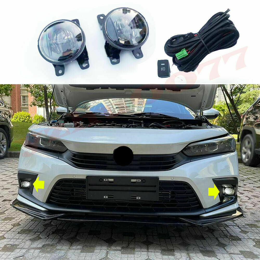 for Honda for Civic Sedan 2022-2023 LED Front Fog Lights Assembly W/Cable Switch Kit