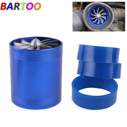 Blue Double Supercharger Turbine Turbo for Charger Air Intake Fuel Fan