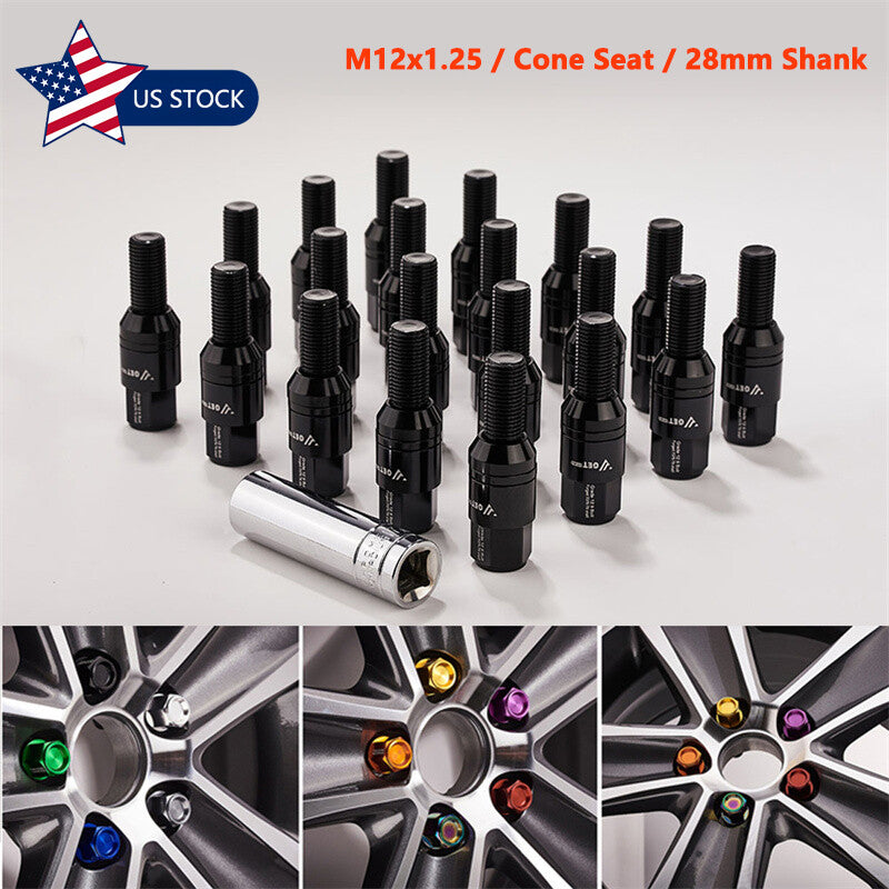 20PCS M12x1.25 Black Wheel Lug Bolt 28mm Shank Cone for Seat Stud for Jeep for Chrysler