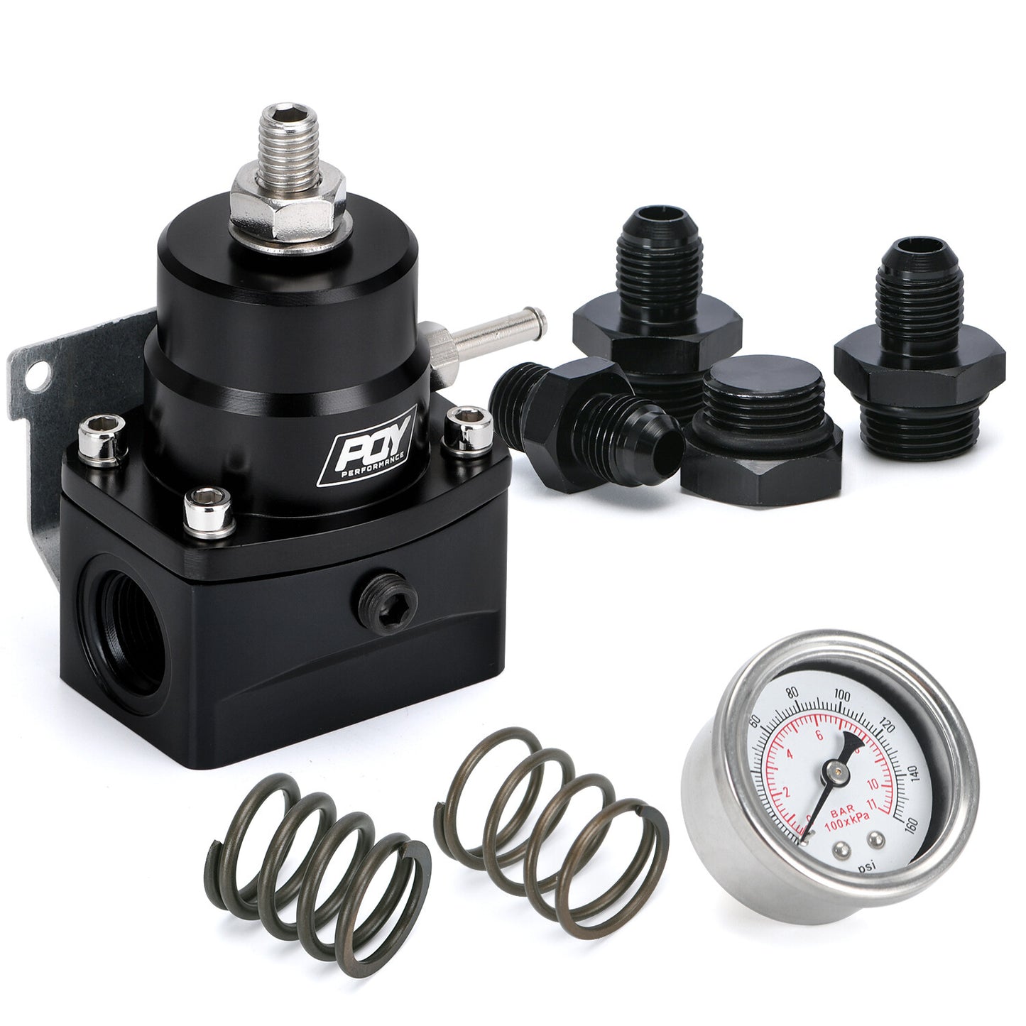 Adjustable Fuel Pressure Regulator Gauge Kit W/ 6AN Adapter Fitting 3-70 PSI