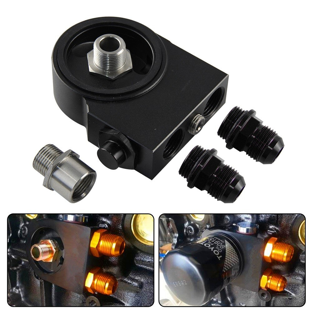 Aluminum OIL FILTER ADAPTER Thermostat 72¡À0.5¡ã M201.5  3/4-16 UNF  1/4NPT BK
