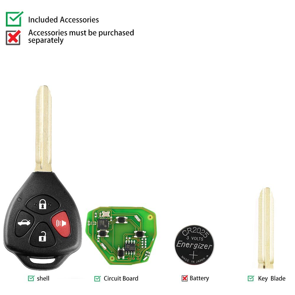 5Pcs XKTO02EN Wire Remote Key for Toyota Flat 4 Buttons Triangle